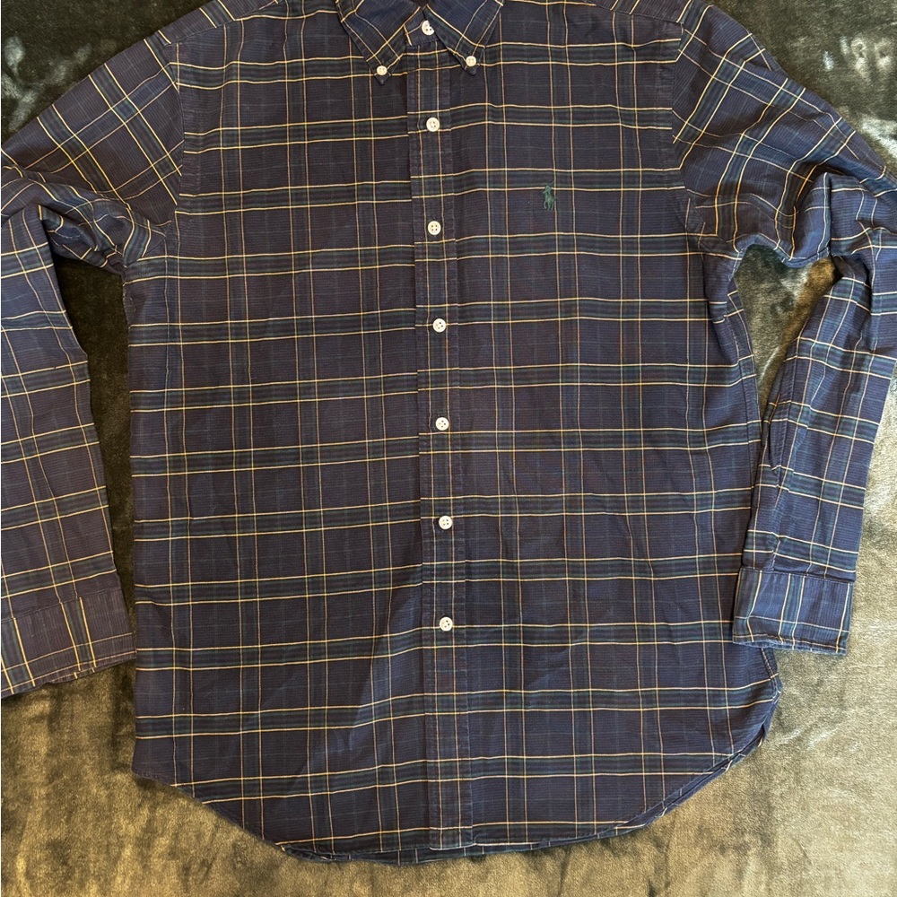 Ralph Lauren Men's Blue Checkered Button-Down Shirt